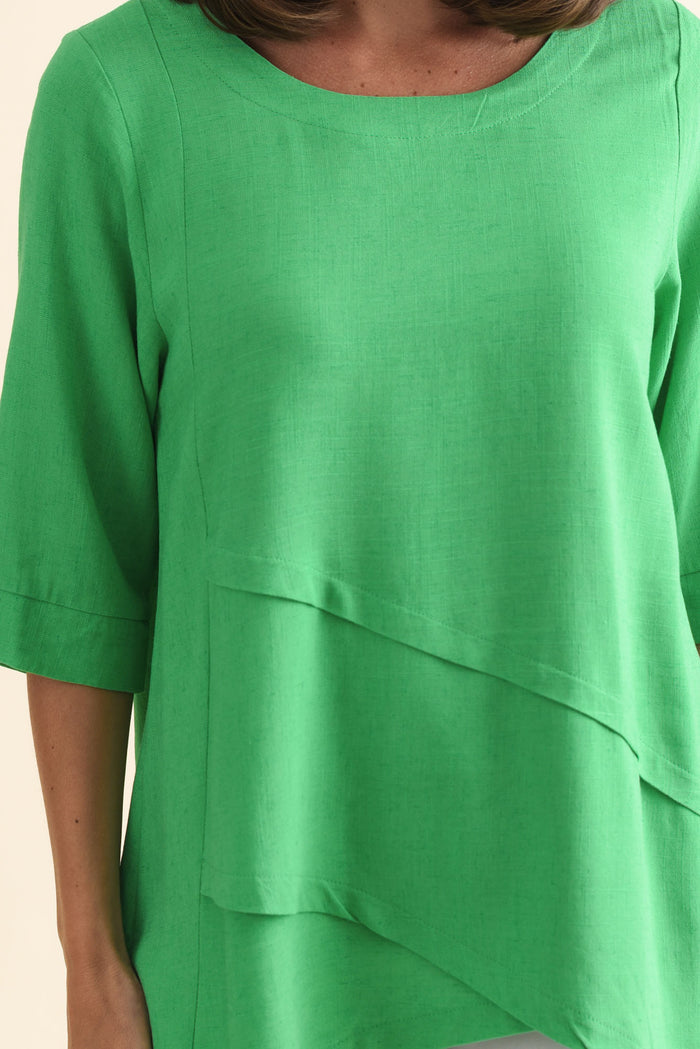 Anya Lime Green Linen Cotton Top,Brunette model,alt text|model:MJ
