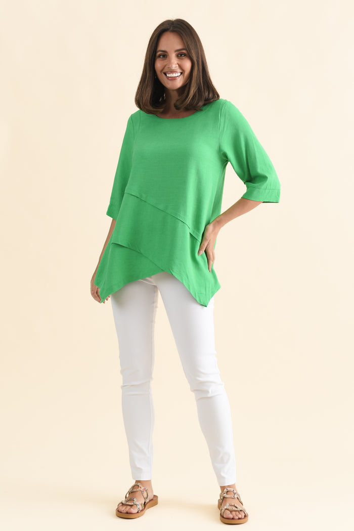 Anya Lime Green Linen Cotton Top,Brunette model,alt text|model:MJ