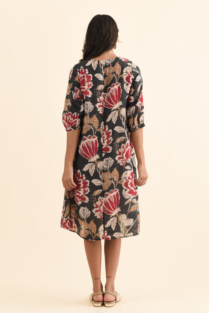 Arcadia Green Floral Button Dress,Brunette model,alt text|model:Brontie