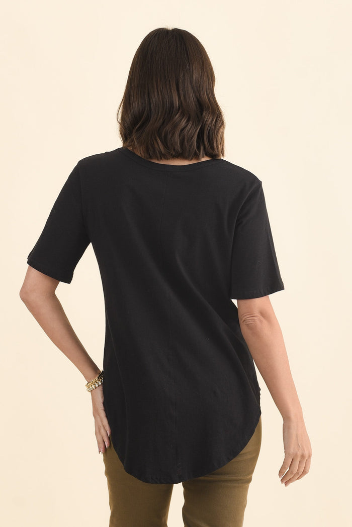 Ariana Black Cotton Tee,Brunette model,alt text|model:MJ