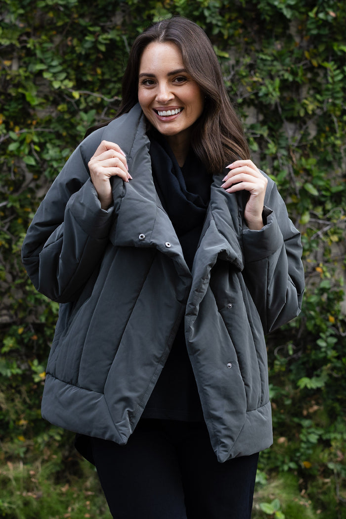 Arica Charcoal Wrap Puffer Jacket,Lifestyle