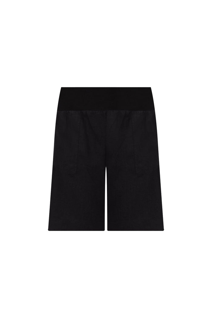 Aster Black Linen Shorts,ghost-mani