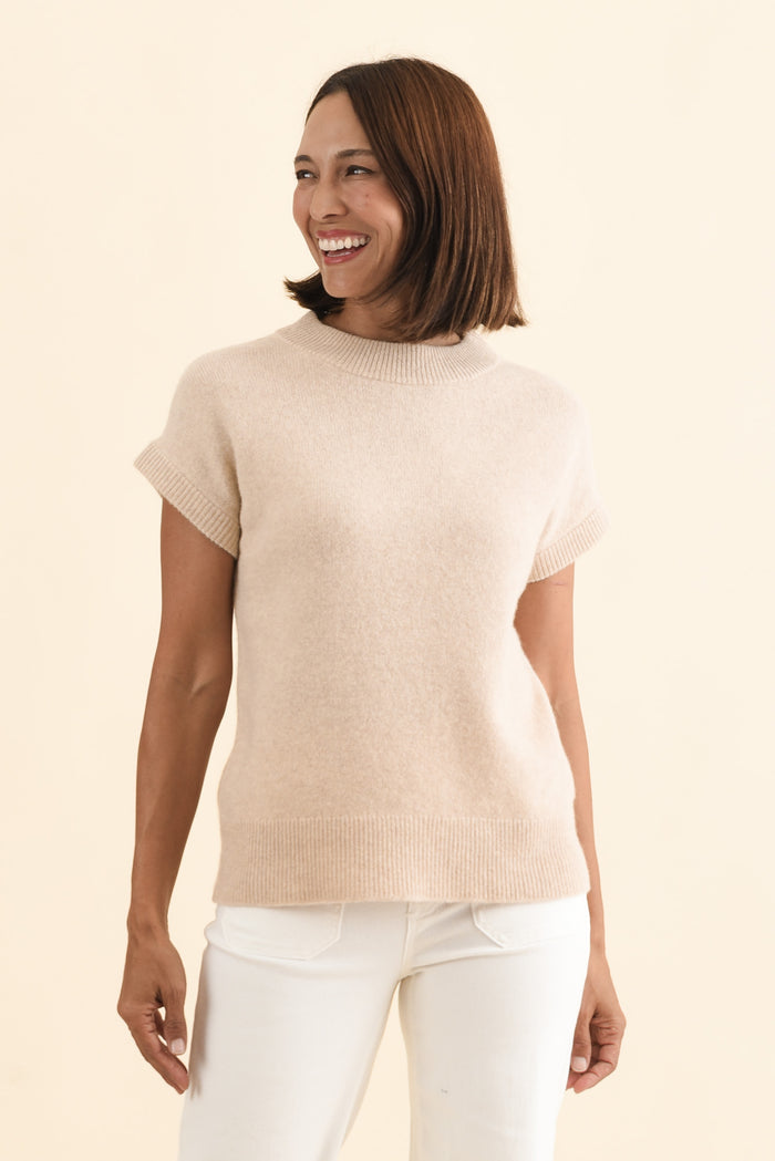 Astor Cream Yak Wool Knit Top,Brunette model,alt text|model:Cara