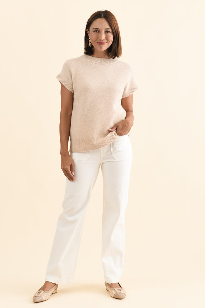 Astor Cream Yak Wool Knit Top,Brunette model,alt text|model:Cara