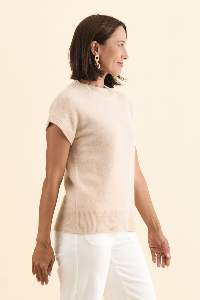 Astor Cream Yak Wool Knit Top,Brunette model,alt text|model:Cara
