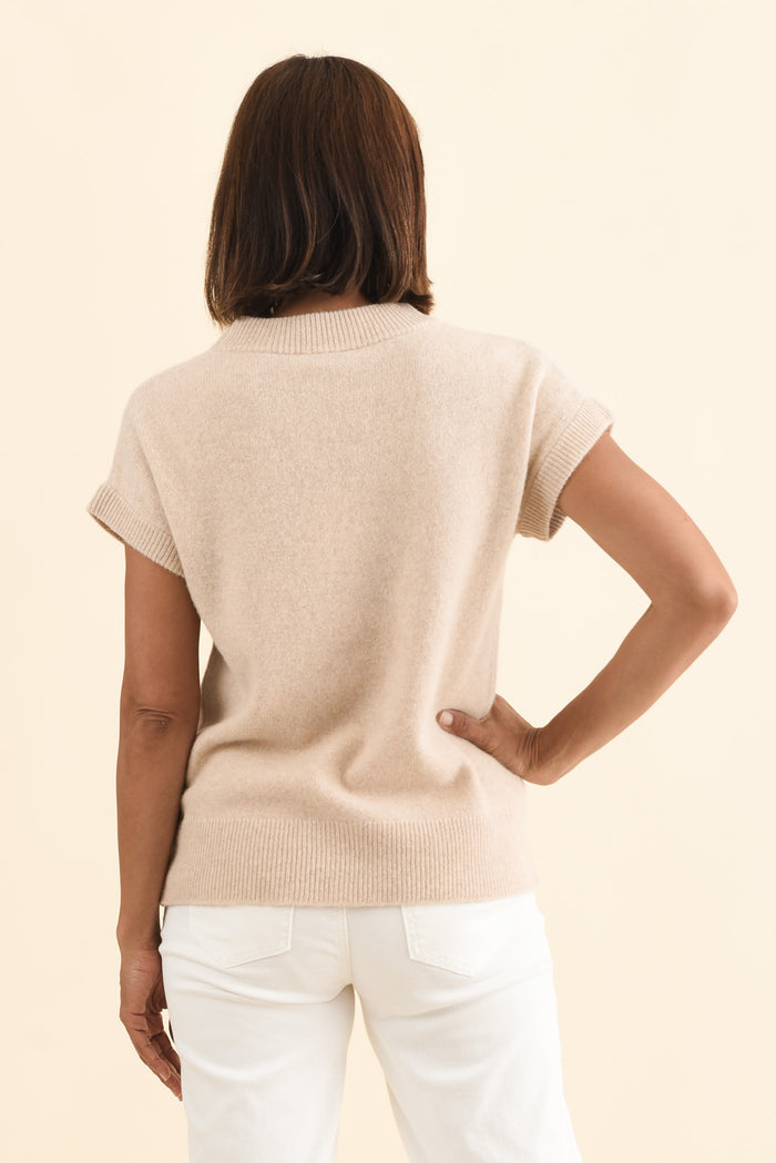 Astor Cream Yak Wool Knit Top,Brunette model,alt text|model:Cara