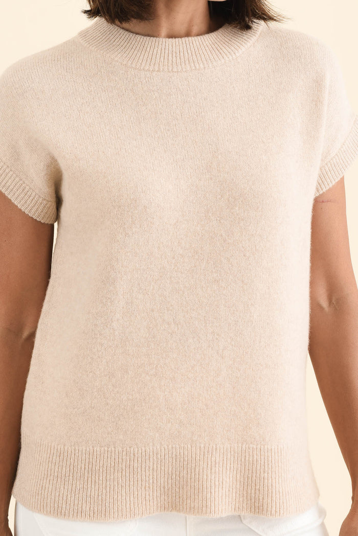 Astor Cream Yak Wool Knit Top,Brunette model,alt text|model:Cara
