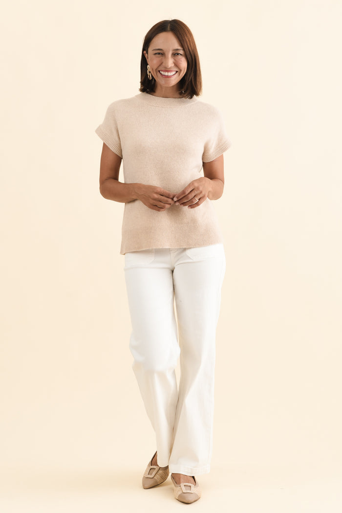 Astor Cream Yak Wool Knit Top,Brunette model,alt text|model:Cara