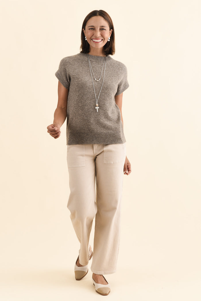 Astor Grey Yak Wool Knit Top,Brunette model,alt text|model:Cara