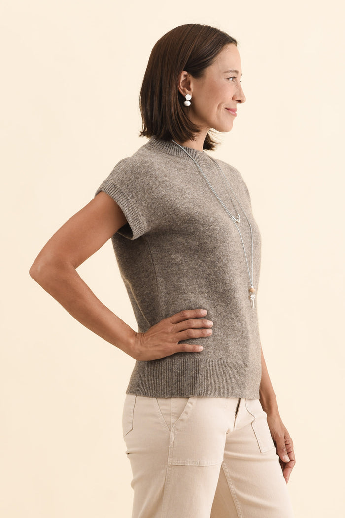 Astor Grey Yak Wool Knit Top,Brunette model,alt text|model:Cara