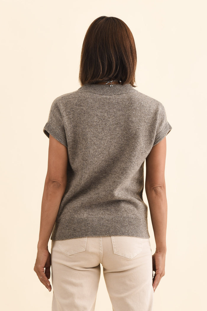 Astor Grey Yak Wool Knit Top,Brunette model,alt text|model:Cara