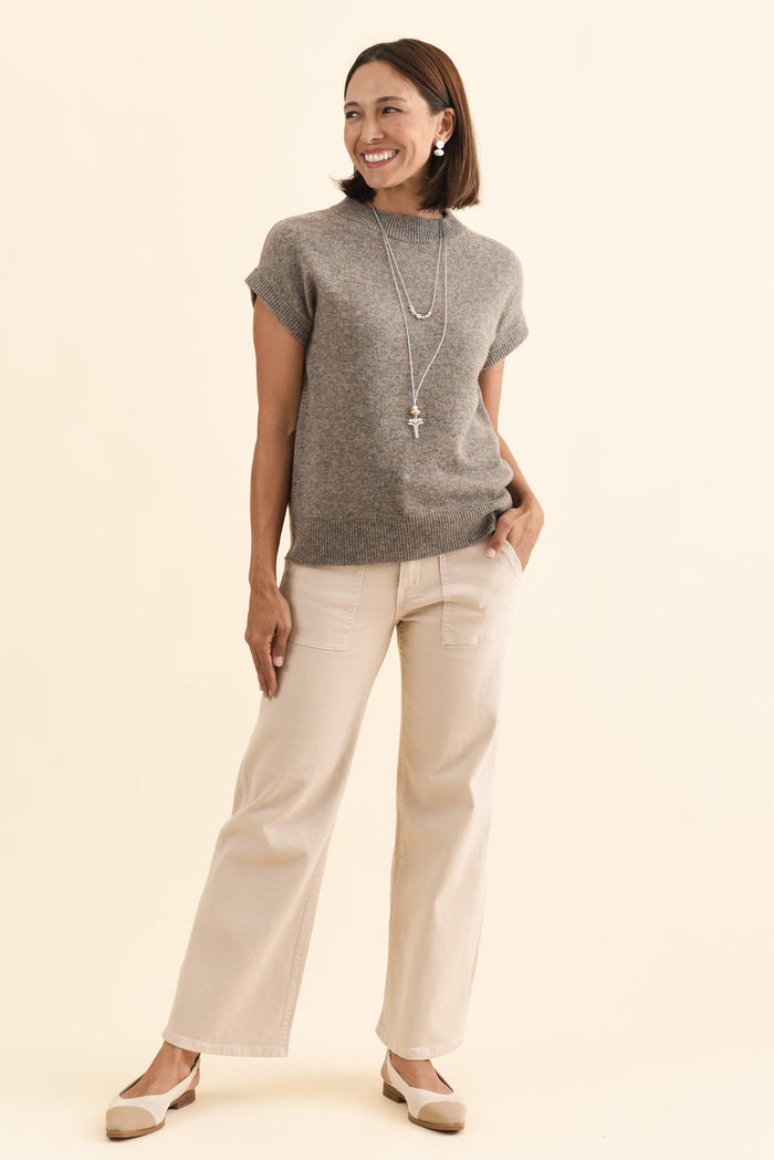 Astor Grey Yak Wool Knit Top,Brunette model,alt text|model:Cara