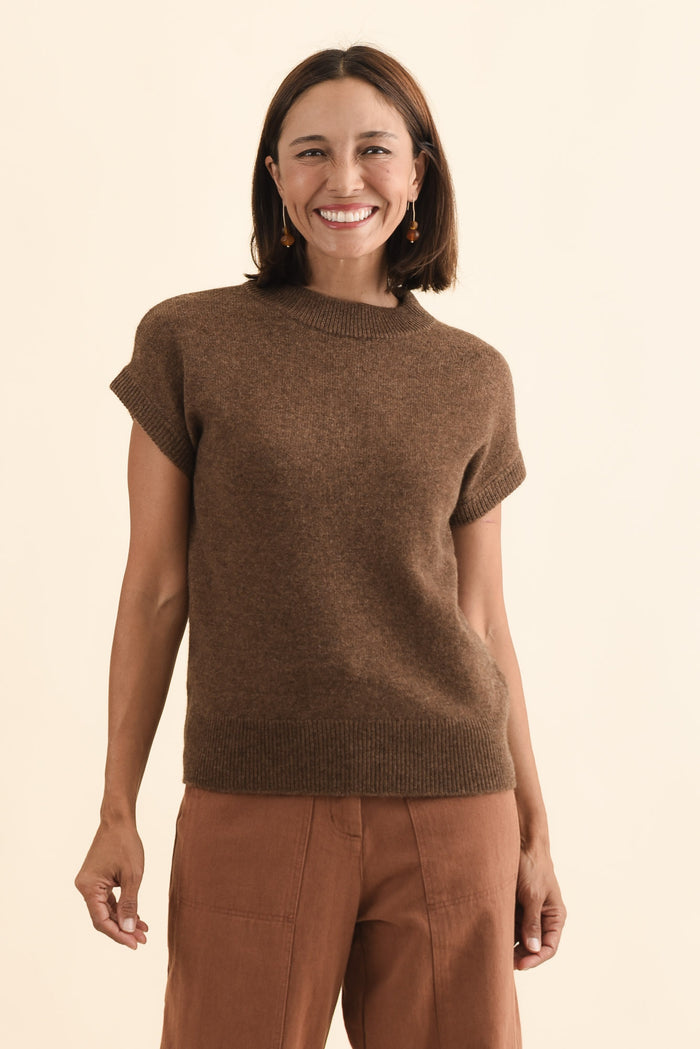 Astor Mocha Yak Wool Knit Top,Brunette model,alt text|model:Cara