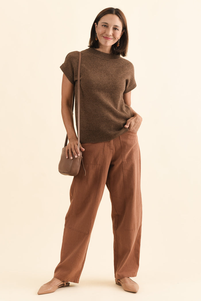 Astor Mocha Yak Wool Knit Top,Brunette model,alt text|model:Cara