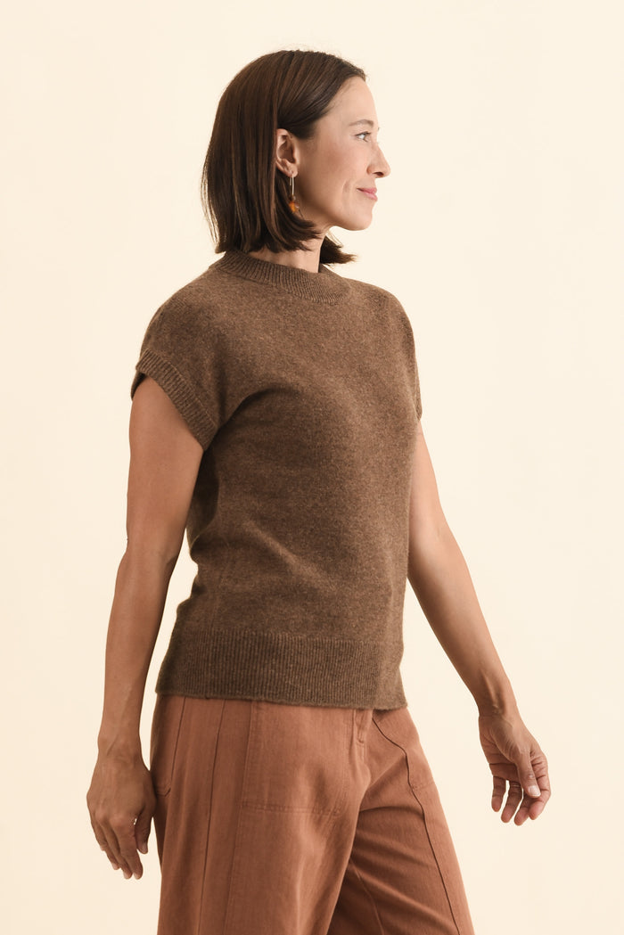 Astor Mocha Yak Wool Knit Top,Brunette model,alt text|model:Cara