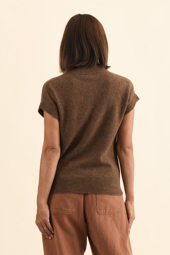 Astor Mocha Yak Wool Knit Top,Brunette model,alt text|model:Cara