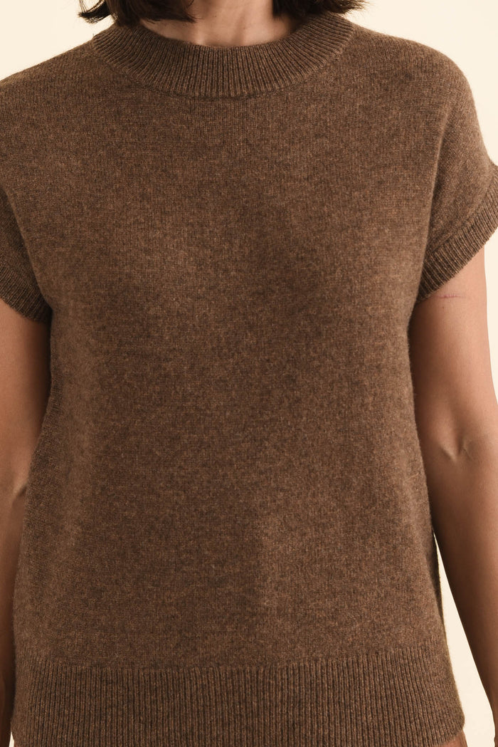 Astor Mocha Yak Wool Knit Top,Brunette model,alt text|model:Cara