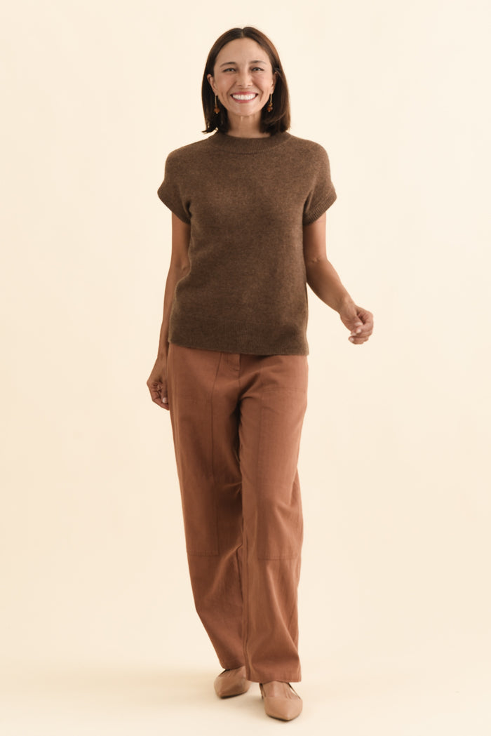 Astor Mocha Yak Wool Knit Top,Brunette model,alt text|model:Cara