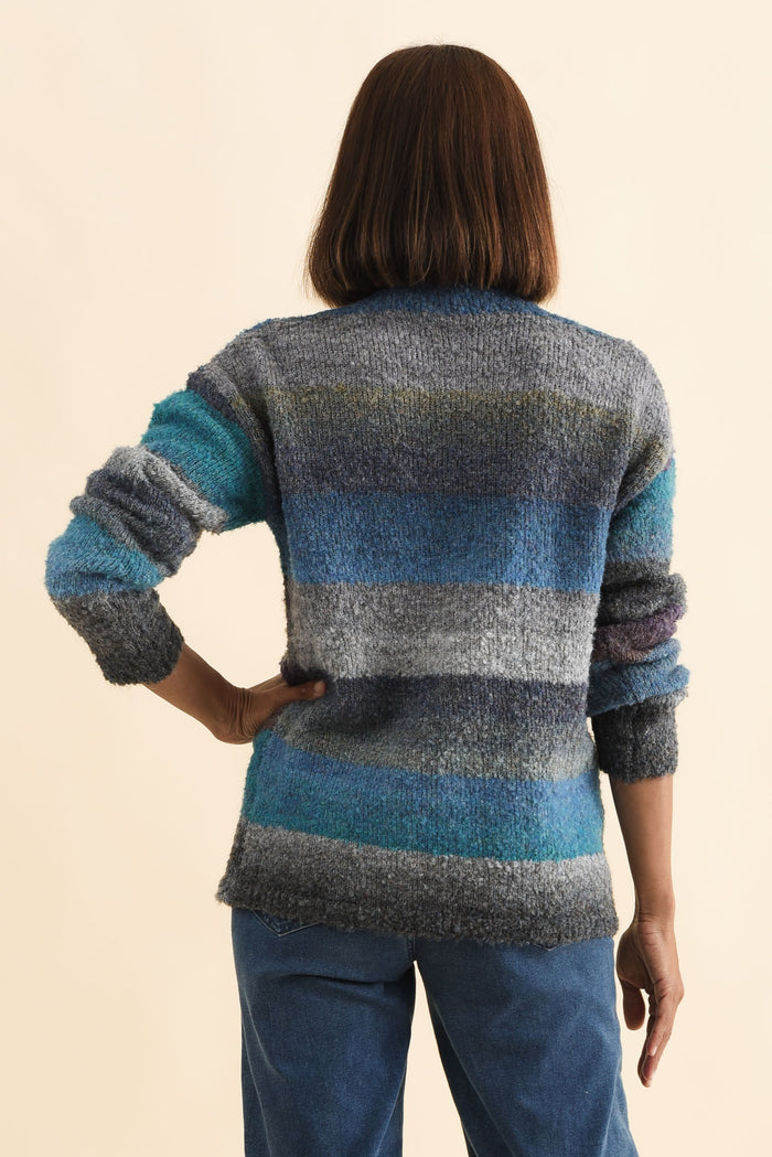 Augie Blue Stripe Knit Jumper,Brunette model,alt text|model:Cara