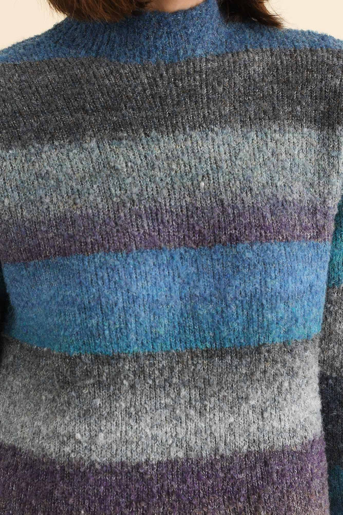 Augie Blue Stripe Knit Jumper,Brunette model,alt text|model:Cara