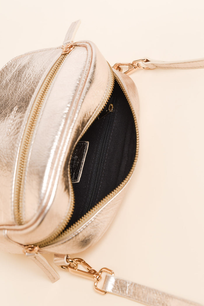 Aurora Champagne Metallic Crossbody Bag