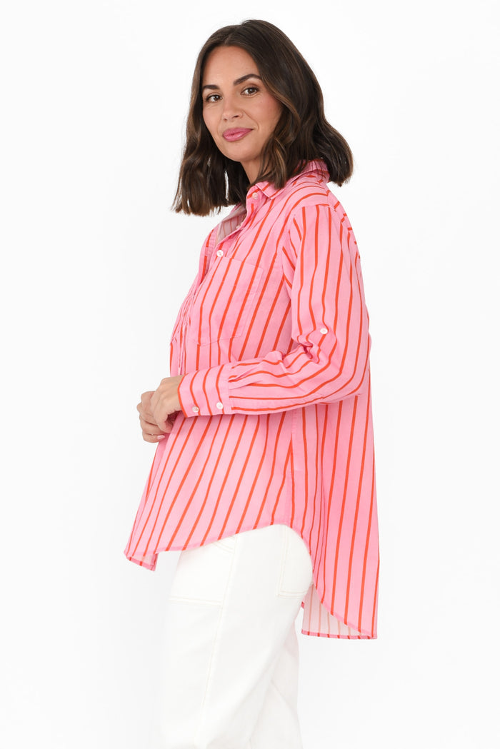 Austen Pink Stripe Cotton Shirt,Brunette model,alt text|model:MJ
