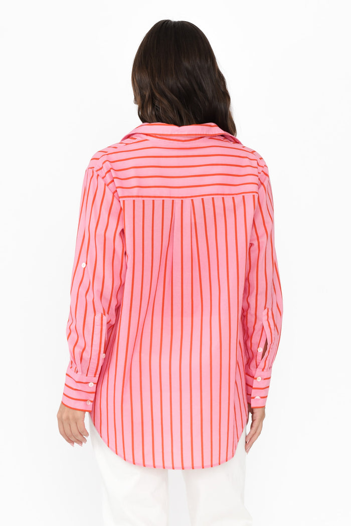 Austen Pink Stripe Cotton Shirt,Brunette model,alt text|model:MJ