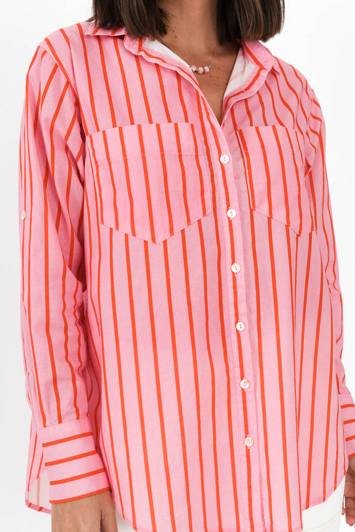 Austen Pink Stripe Cotton Shirt,Brunette model,alt text|model:MJ