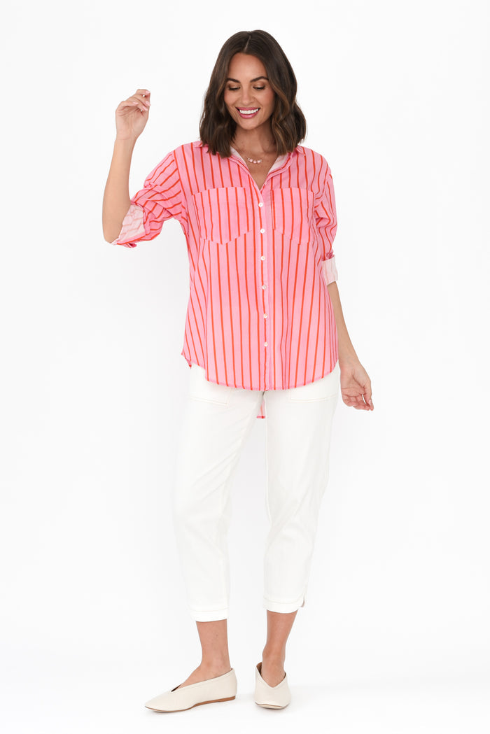 Austen Pink Stripe Cotton Shirt,Brunette model,alt text|model:MJ