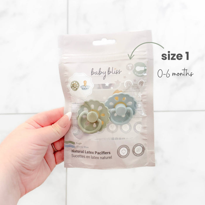 Baby bliss Natural Latex Pacifiers - Size 1 (0-6M) Sage & Dusty Blue