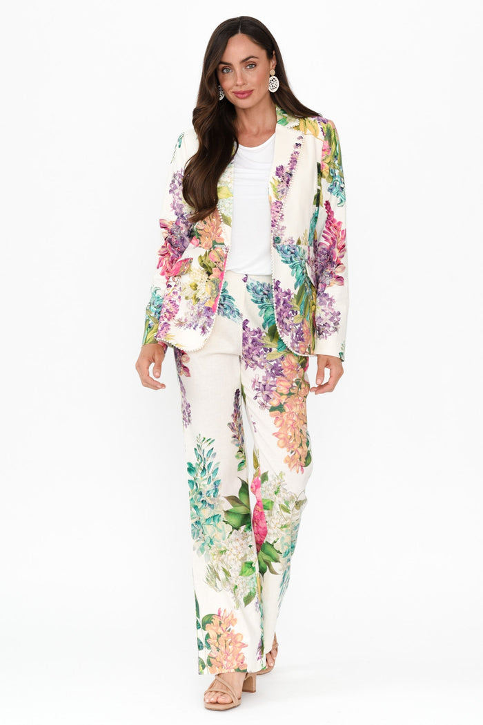 Bahia Wisteria Alba Linen Blend Pants,Brunette model,alt text|model:Elouise
