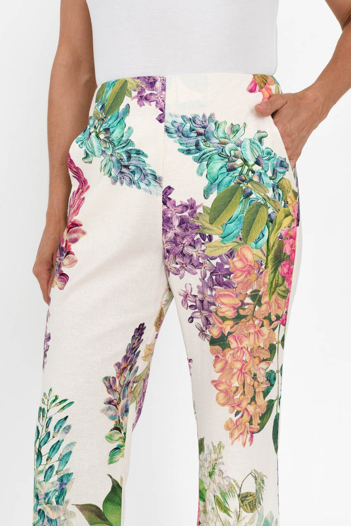 Bahia Wisteria Alba Linen Blend Pants,Brunette model,alt text|model:Elouise
