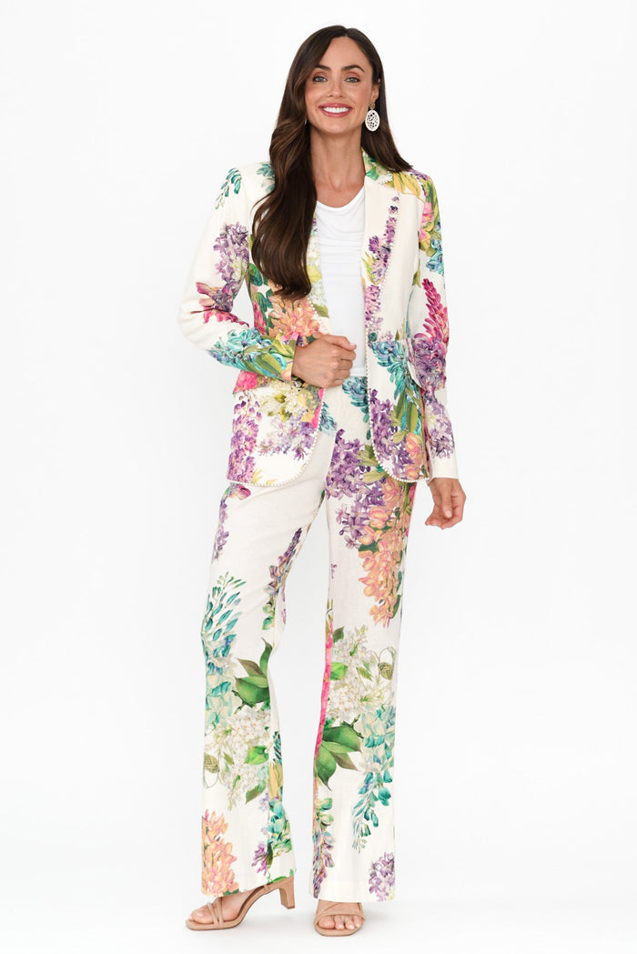 Bahia Wisteria Alba Linen Blend Pants,Brunette model,alt text|model:Elouise