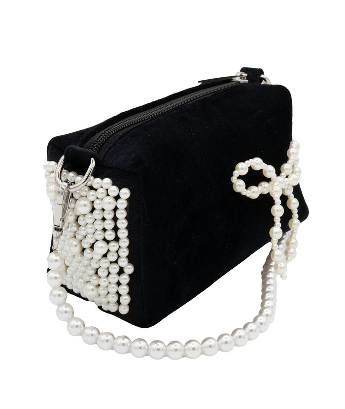 Bari Lynn Bag Velvet With Pearl Bow Distressed/seasonal accessories Bari Lynn Black