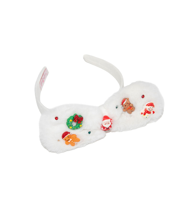 Bari Lynn Crystal Charm Faux Fur Christmas Headband Distressed/seasonal accessories Bari Lynn White