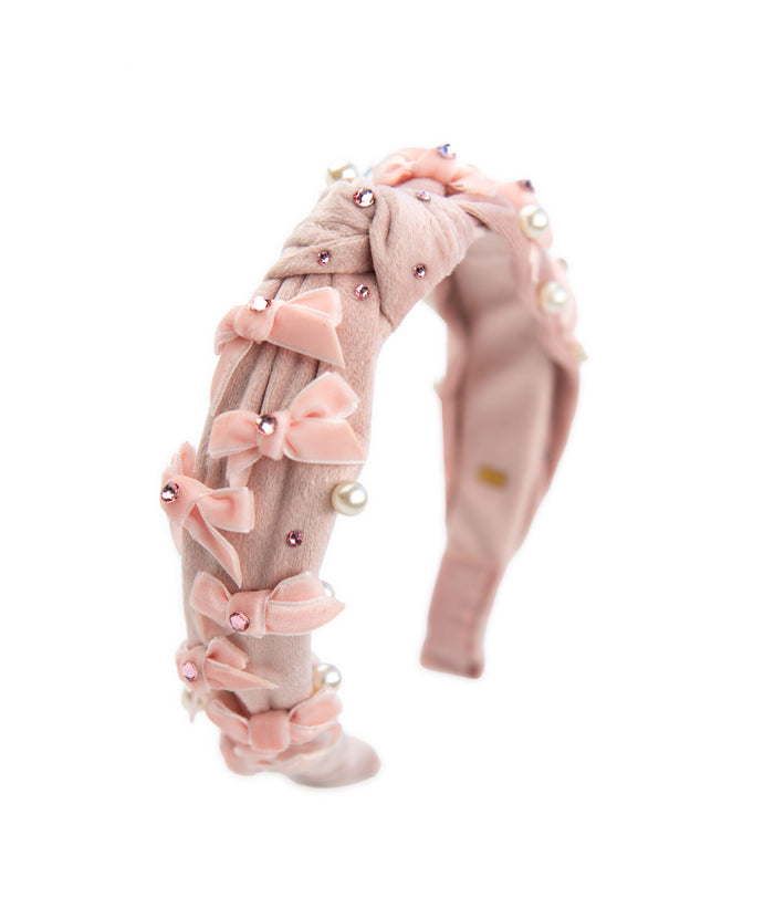 Bari Lynn Headband Velvet Pearl Bow Accessories Bari Lynn Light Pink One Size Fits Most (Y/7-Y/14)