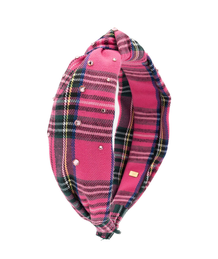 Bari Lynn Knot Headband Crystallized Pink Plaid Distressed/seasonal accessories Bari Lynn Plaid