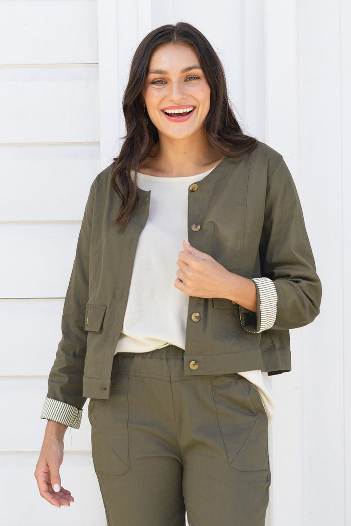 Barney Khaki Linen Blend Jacket,Lifestyle