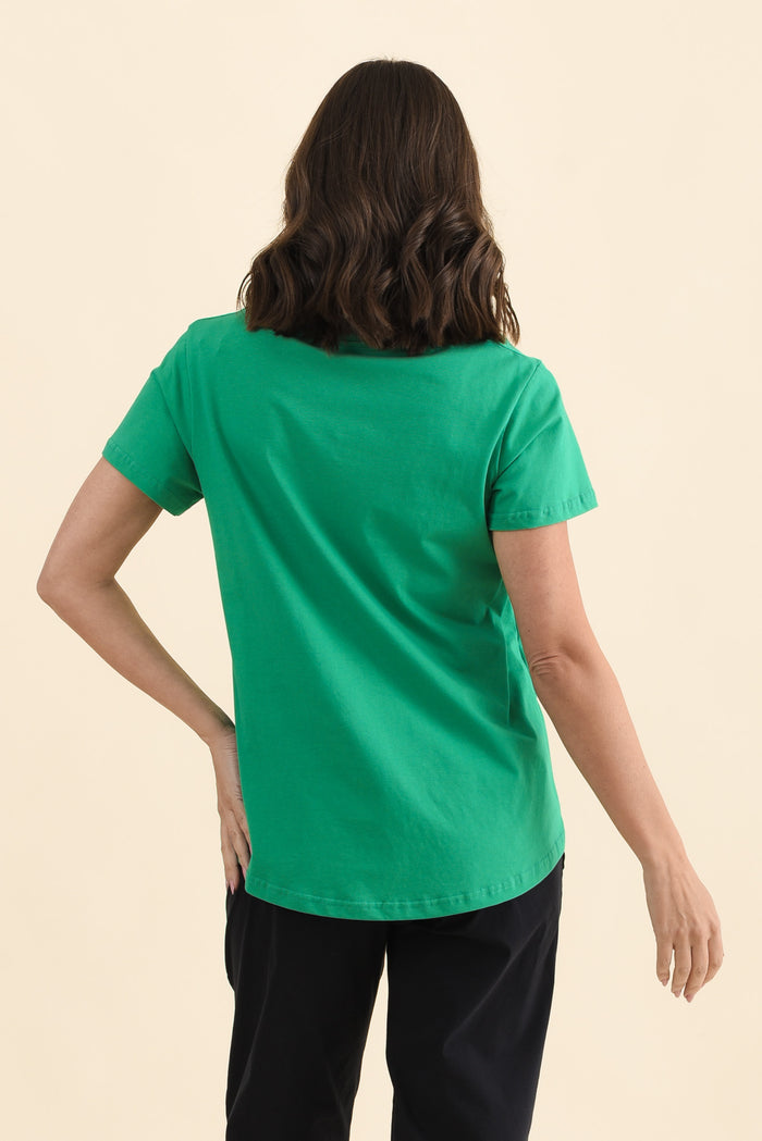 Beau Green Cotton Tee,Back,Brunette model,alt text|model:MJ