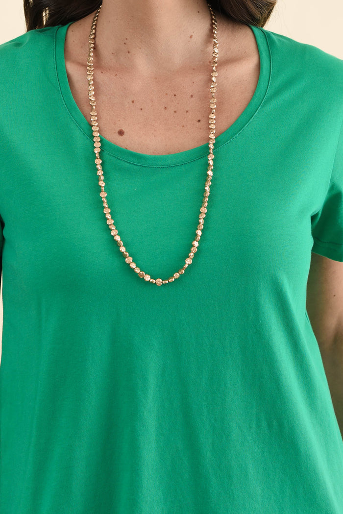 Beau Green Cotton Tee,Detail,Brunette model,alt text|model:MJ