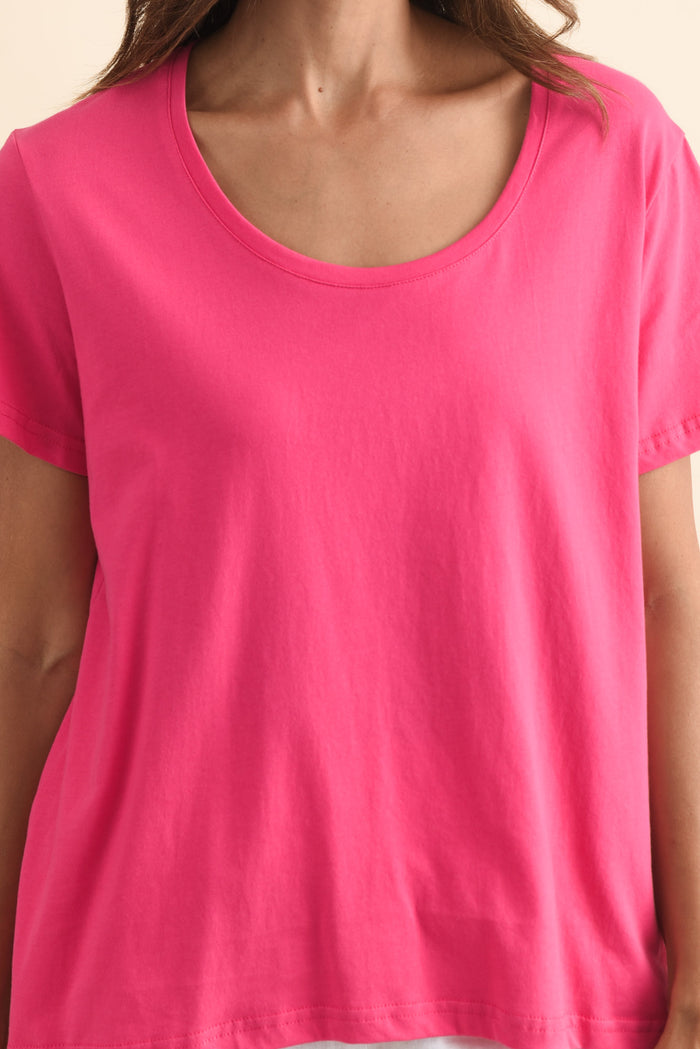 Beau Hot Pink Cotton Tee,Brunette model,alt text|model:Cara