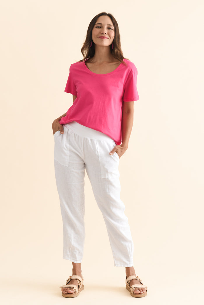Beau Hot Pink Cotton Tee,Brunette model,alt text|model:Cara