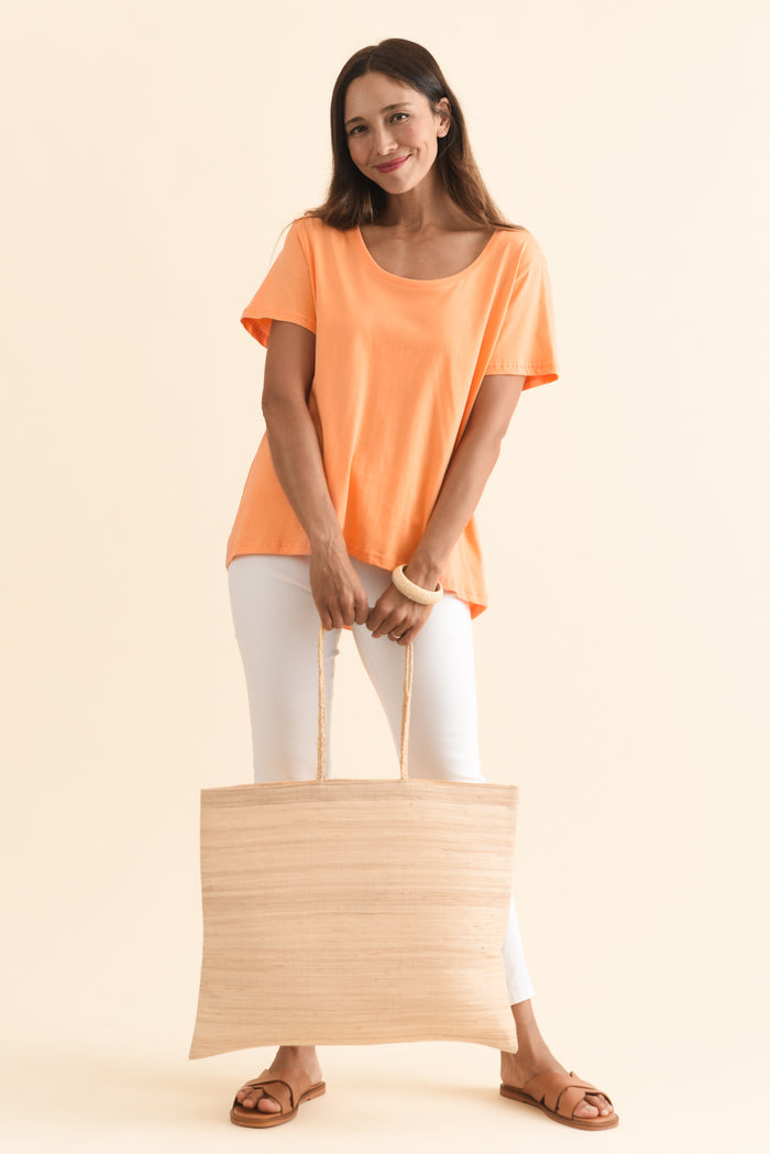 Beau Orange Cotton Tee,Brunette model,alt text|model:Cara