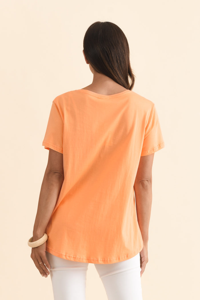 Beau Orange Cotton Tee,Brunette model,alt text|model:Cara