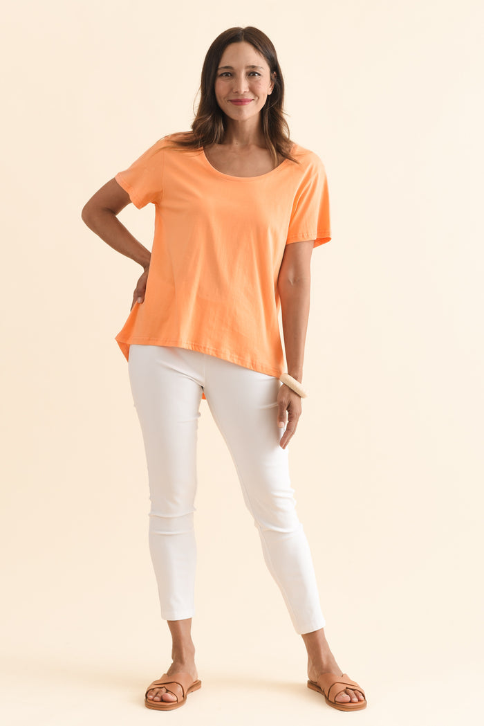 Beau Orange Cotton Tee,Brunette model,alt text|model:Cara