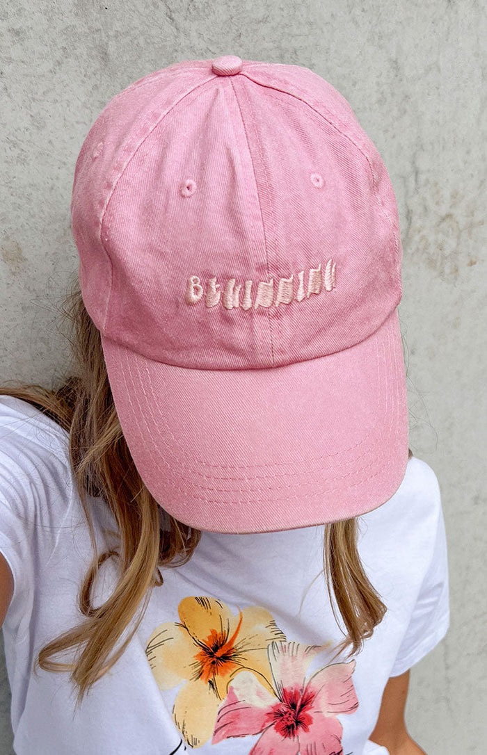 Beginning Boutique Pink Washed Cap pink washed baseball cap with embroidered BB logo on front
