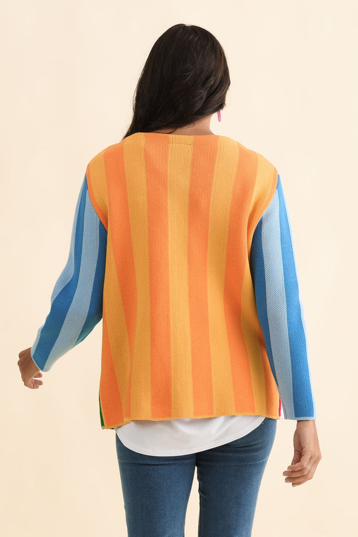 Belair Multi Stripe Cotton Cardigan,Brunette model,alt text|model:Brontie