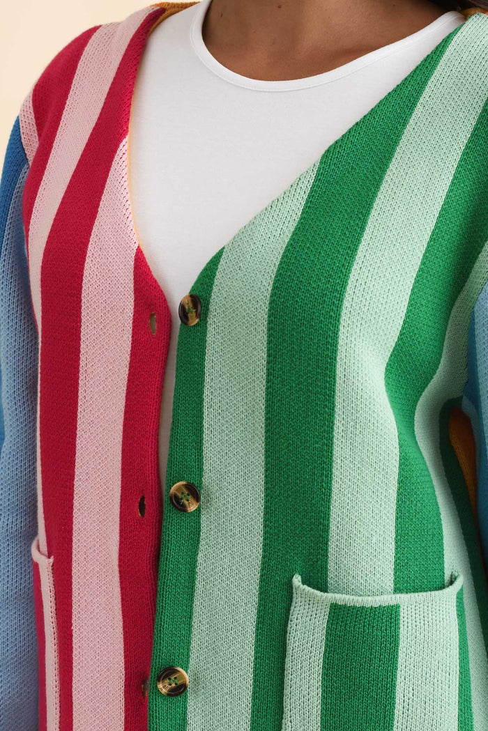 Belair Multi Stripe Cotton Cardigan,Brunette model,alt text|model:Brontie