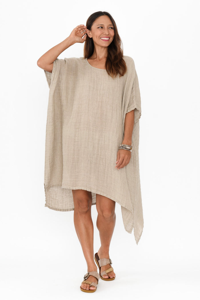 Belize Natural Linen Kaftan,Brunette model,alt text|model:Cara
