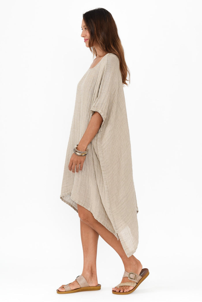 Belize Natural Linen Kaftan,Brunette model,alt text|model:Cara